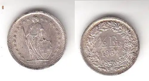 1/2 Franken Silber Münze Schweiz 1967 B (114588)