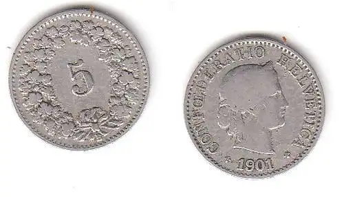 5 Rappen Nickel Münze Schweiz 1901 B (113790)