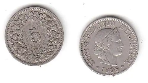 5 Rappen Nickel Münze Schweiz 1906 B (114578)