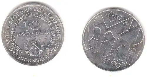 DDR Gedenk Münze 10 Mark 100.Jahre 1.Mai Feiertag 1990 (111859)