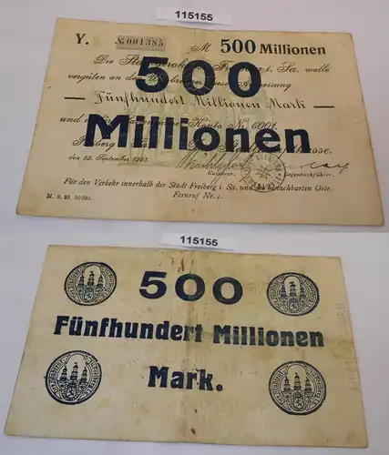 500 Millionen Mark Banknote Inflation Stadt Freiberg 29.September 1923 (115155)