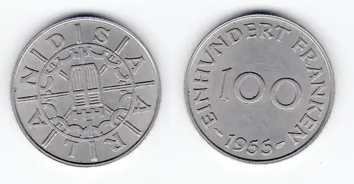 100 Franken Kupfer Nickel Münze Saarland 1955 (123062)