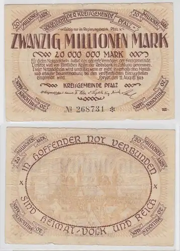 20 Millionen Mark Banknote Notgeld Kreisgemeinde Pfalz Speyer 11.8.1923 (152949)