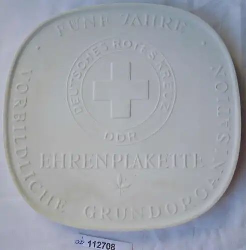 DDR Porzellan Ehrenplakette 5 Jahre DRK vorbildliche Grundorganisation (112708)