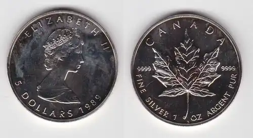 5 Dollar Silber Münze Kanada Meaple Leaf 1989 1 Unze Feinsilber (133805)