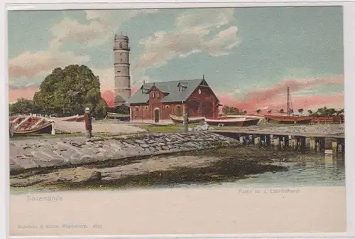903986 Ak Travemünde Partie mit dem Leuchtturm um 1900