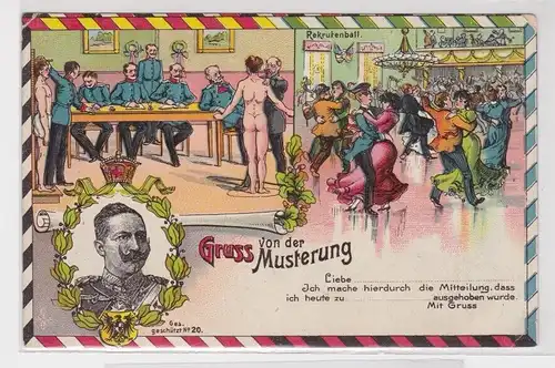 904991 Reservistika Ak Gruß von der Musterung, Kaiser Wilhelm II um 1910