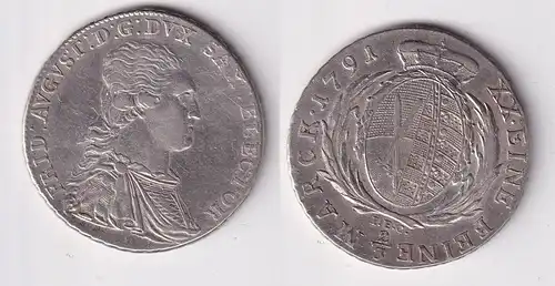 2/3 Taler Silber Münze Sachsen 1791 IEC ss+ (162064)