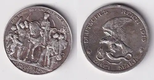 3 Mark Silber Münze Preussen "Der König rief und alle, alle kamen" 1913 (160686)