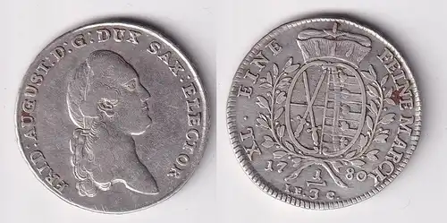 Sachsen-Albertinische Linie 1/3 Taler Silber Münze 1780 IEC ss (163329)