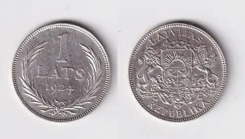 1 Lats Silber Münze Lettland Staatswappen 1924 f.vz (162811)