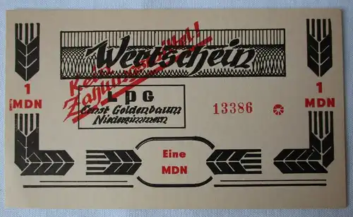 1 Mark Banknote DDR LPG Geld "Ernst Goldenbaum" Niederzimmern um 1970 (156465)