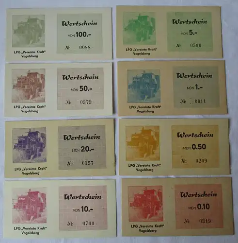 8 Banknoten 0,10 bis 100 Mark DDR LPG Geld "Vereinte Kraft" Vogelsberg (153442)