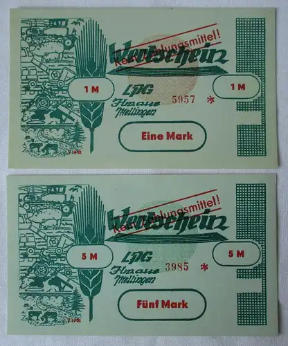 2 Banknoten 1 und 5 Mark DDR LPG Geld Ilmaue Mellingen  (157267)