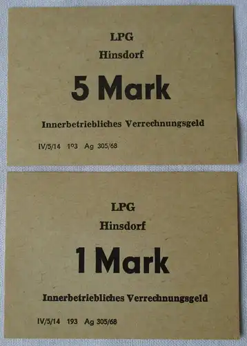 1 & 5 MDN Banknoten DDR LPG Geld Hinsdorf 1968 (150280)