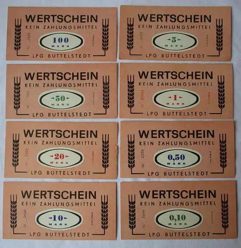 8 Banknoten 0,10 bis 100 Mark DDR LPG Geld Buttelstedt 1968 (159412)