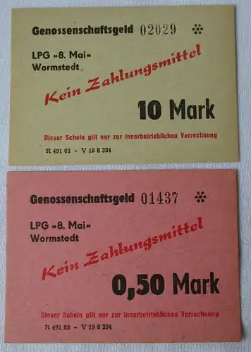 2 Banknoten 0,50 und 10 Mark DDR LPG Geld "8.Mai" Wormstedt (157872)