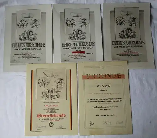 5 DDR Urkunden Bester Meister VEB Kombinat Espenhain 1958 (165127)