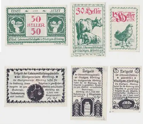 3 Banknoten 15 bis 50 Heller Notgeld Stadtgemeinde Eferding 1920 (144848)