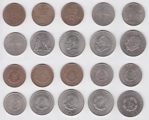 10 x DDR Gedenk Münzen 5, 10 und 20 Mark Pieck Mann Thälmann Buchenwald (129179)
