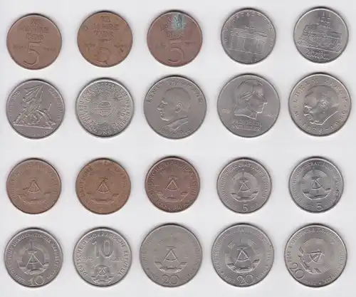 10 x DDR Gedenk Münzen 5, 10 und 20 Mark Pieck Schiller Thälmann Meißen (137917)