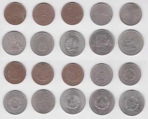 10 x DDR Gedenk Münzen 5, 10 und 20 Mark Pieck Schiller Thälmann Meißen (138874)