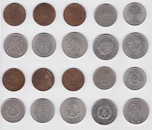 10 x DDR Gedenk Münzen 5, 10 und 20 Mark Pieck Mann Grotewohl Thälmann (137599)