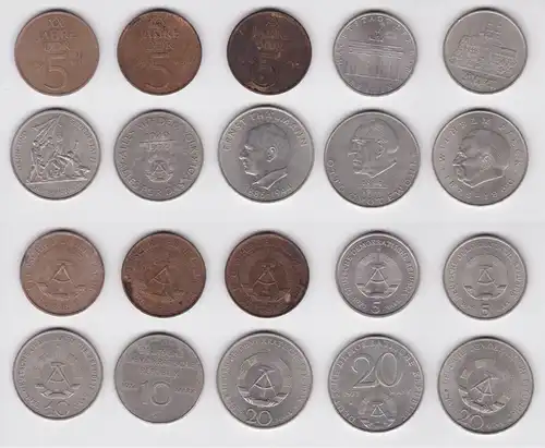 10 x DDR Gedenk Münzen 5, 10 und 20 Mark Pieck Thälmann Grotewohl (137327)