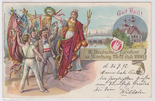 27783 Ak Lithographie IX.Deutsches Turnfest zu Hamburg 1898