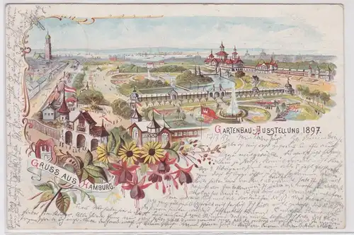 61869 Ak Lithographie Gruß aus Hamburg Allgemeine Gartenbau Ausstellung 1897