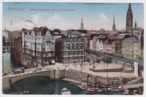 26146 Ak Hamburg Scharthorbrücke und Rödingsmarkt 1916