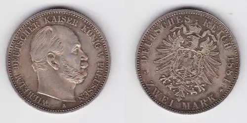2 Mark Silbermünze Preussen Kaiser Wilhelm I. 1884 A Jäger 96  (161706)