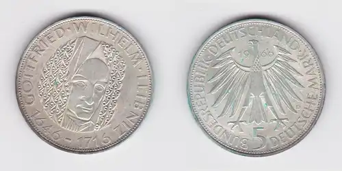 5 Mark Silber Münze Deutschland Gottfried Wilhelm Leibniz 1966 D (160950)