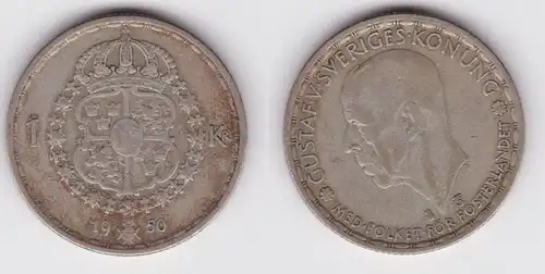 1 Krone Silber Münze Schweden 1950 (161709)