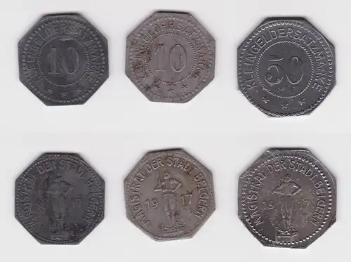 2 x 10 und 50 Pfennig Notgeld Münzen Stadt Belgern 1917 (160789)