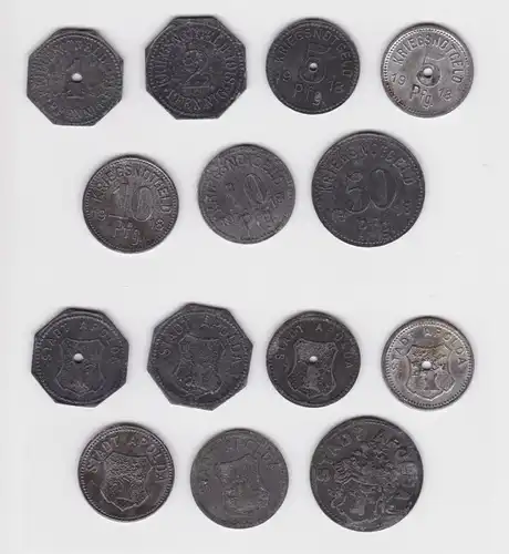 1 bis 50 Pfennig Notgeld 7 Münzen Stadt Apolda 1918 (160465)
