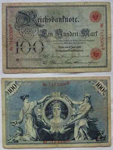 100 Mark Banknote Kaiserreich Deutsches Reich 08.06.1907 (161062)