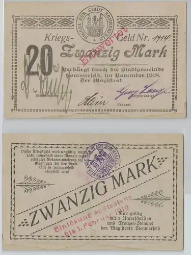 20 Mark Banknote Notgeld Stadtgemeinde Sommerfeld November 1918 (155205)