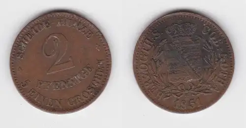 2 Pfennig Kupfer Münze Sachsen-Coburg-Gotha 1851 F ss (143130)