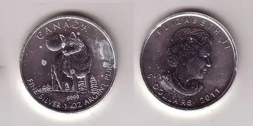 5 Dollar Silbermünze Kanada Wolf 2011 1 Unze Feinsilber (109342)