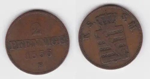 2 Pfennig Kupfer Münze Sachsen 1856 F f.ss (142876)