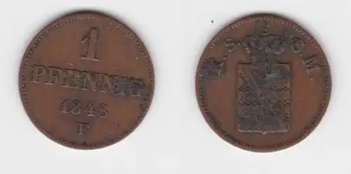 1 Pfennig Kupfer Münze Sachsen 1848 F ss (143000)