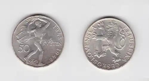 50 Kronen Silber Münze Tschechoslowakei 1948 (134590)