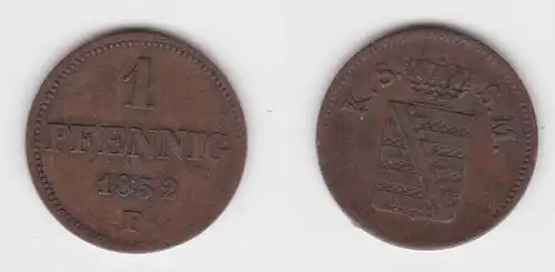 1 Pfennig Kupfer Münze Sachsen 1852 F ss (143080)