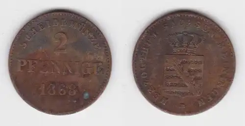 2 Pfennig Kupfer Münze Sachsen-Meiningen 1868 f.ss (143101)