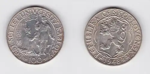 100 Kronen Silber Münze Tschechoslowakei 1948 (134635)
