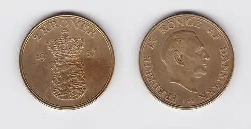 2 Kronen Kroner Messing Münze Dänemark Krone 1957 (134554)