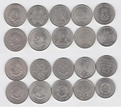 10 DDR Gedenkmünzen Thälmann, Buchenwald, Pieck, Meißen, usw. (137948)
