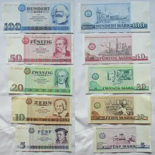 Banknoten 5 bis 100 Mark DDR 1971-75 fast kassenfrisch UNC (131689)