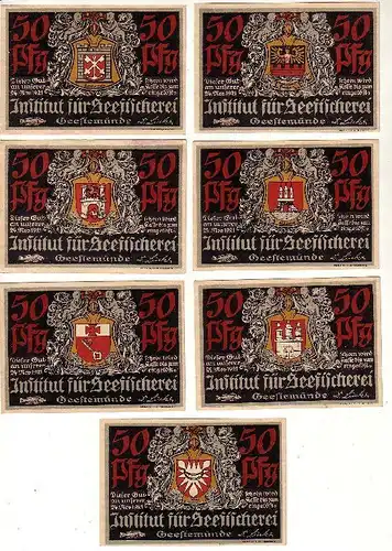 7 Banknoten Notgeld Geestemünde Institut für Seefischerei 1921 (110004)